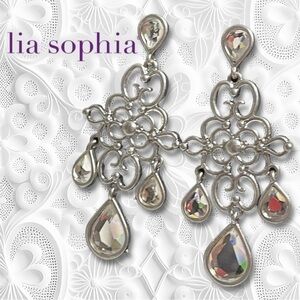 Lia Sophia Silvertone Ornate Chandelier Crystal Dangling Earrings